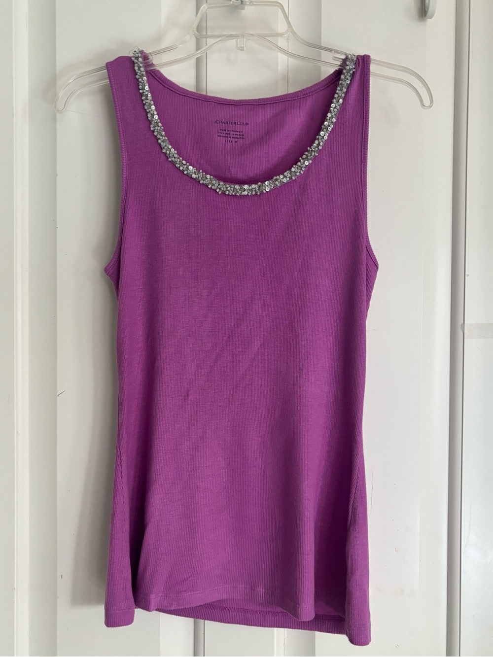 Charter Club Purple dark lavender Tank with Crystal-Trim Scoop Neck medium size